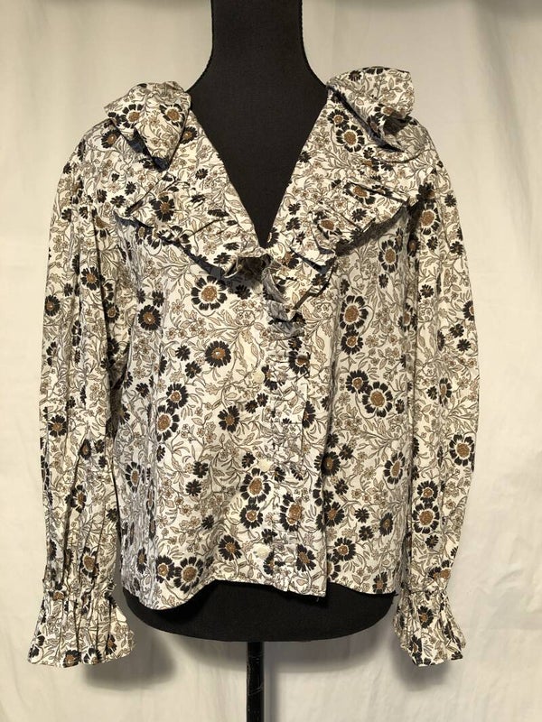 Zara lichtbruin gebloemde blouse met grote kraag maat S