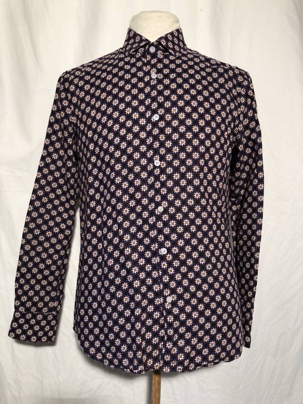 Gianni Lupo blauw/bordeauxrood print overhemd maat L