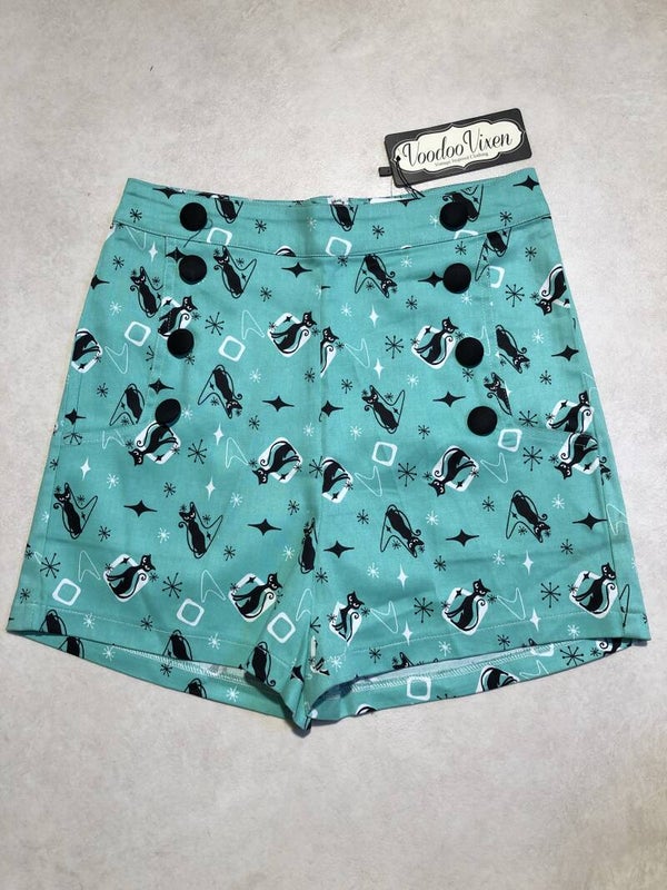 Voodoo Vixen mintkleurige retro short met katten maat S