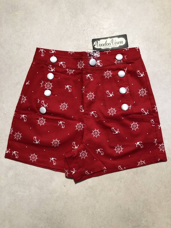 Voodoo Vixen rood retro short met ankertjes maat S