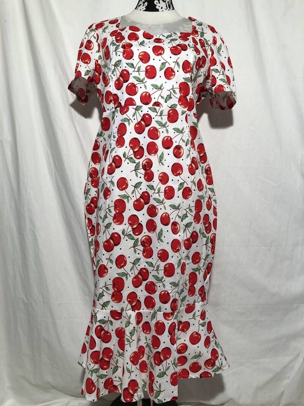 Amika wit retro jurk met kersen maat XXL