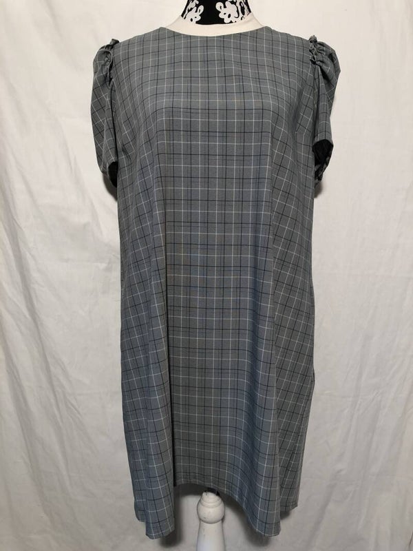 Maidoma grijs geruite jurk met pofmouwtjes maat M