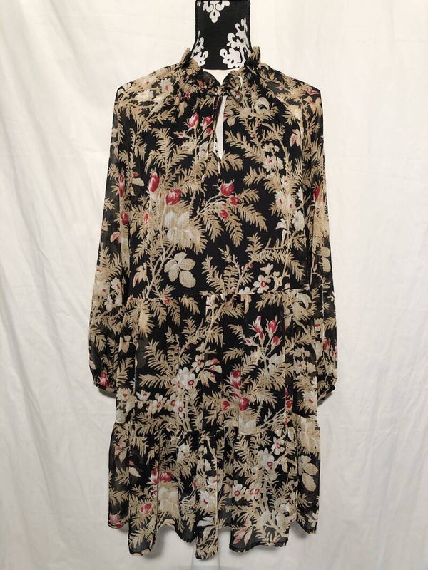 H&M zwart gebloemde jurk maat M