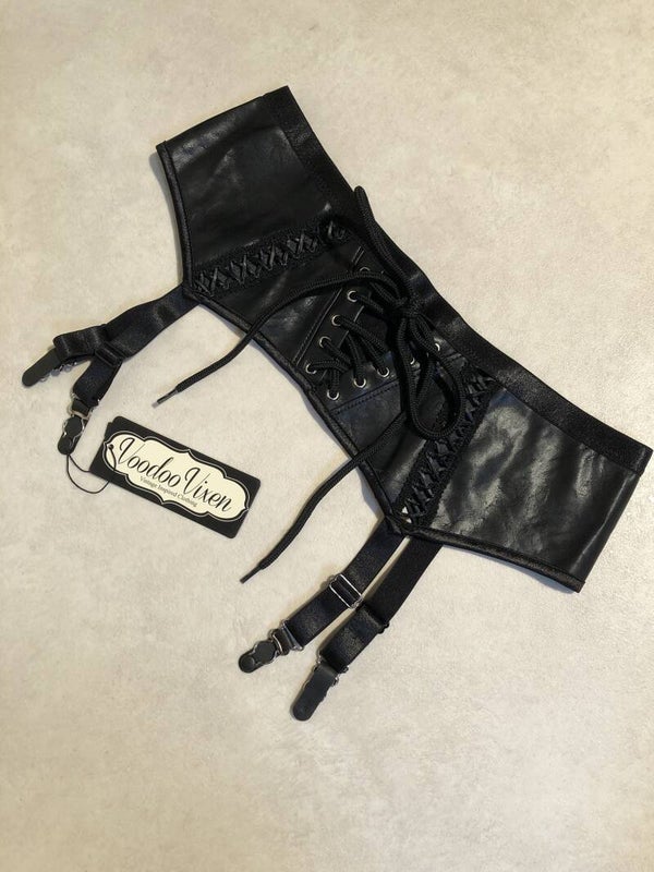 Voodoo Vixen zwart imitatie leder jarretels maat M