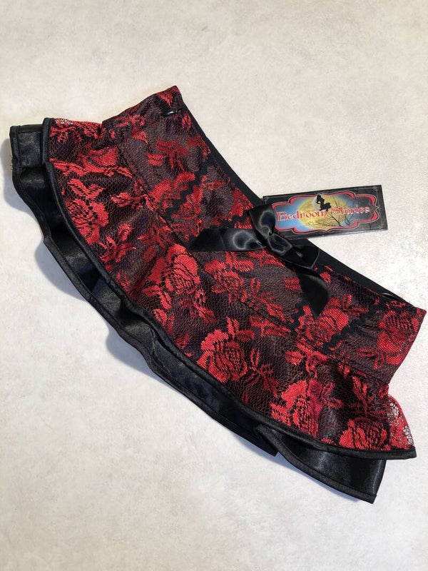 Bedroom stories zwart/rood kant mini rokje maat S