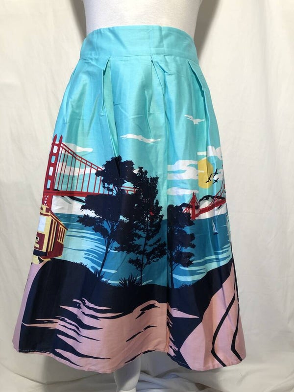 Retro swingdress rok met golden gate bridge print maat L