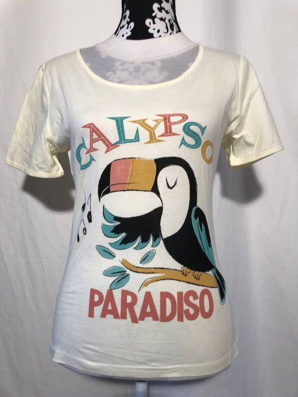 Banned lichtgeel retro bedrukt T-shirt maat M