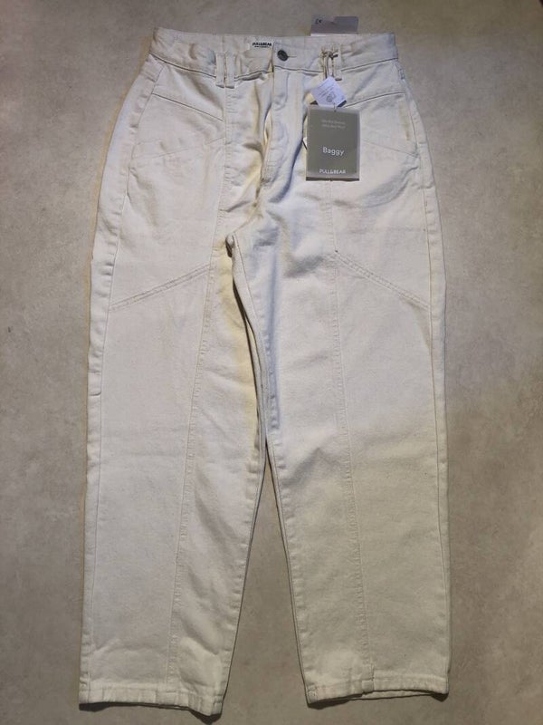 Pull & Bear crème baggy denim jeans maat 40