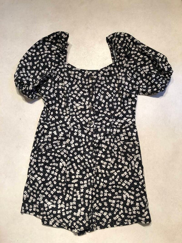 H&M zwart/crème gebloemde jumpsuit maat 36