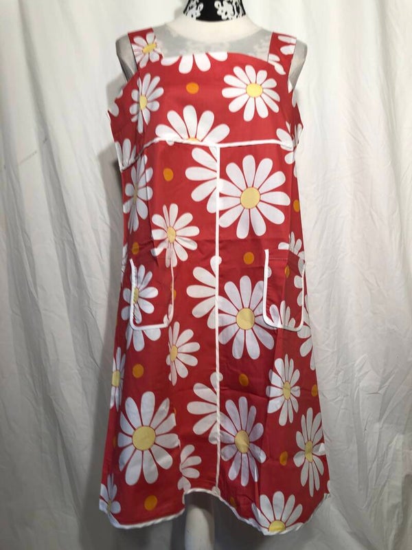 Banned koraalkleurige jaren ‘70 jurk met bloemen maat L