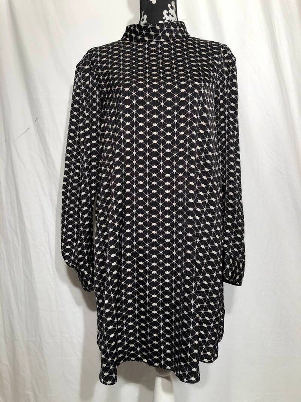 Mango zwart/beige print jurk met strik maat L