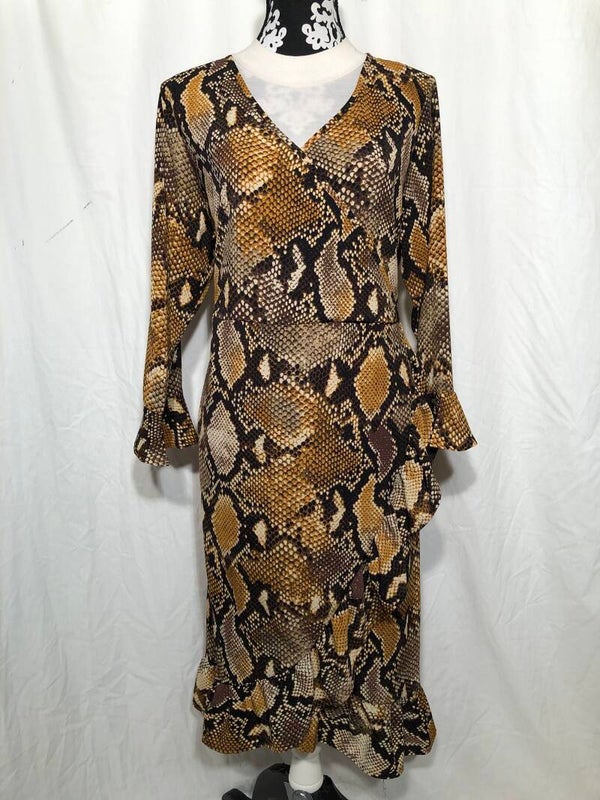 Ophilia geel/bruin slangenprint jurk maat 46