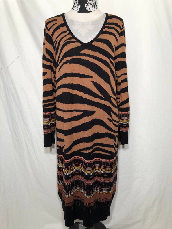 Yesta by X-two bruin/zwart print jurk maat 44