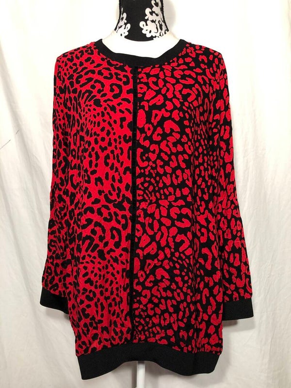 Yesta rood/zwart Leopard print tuniek maat 44