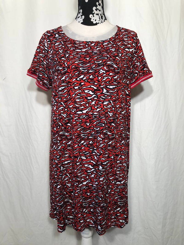 Yesta rood/zwart/wit print korte jurk maat 44