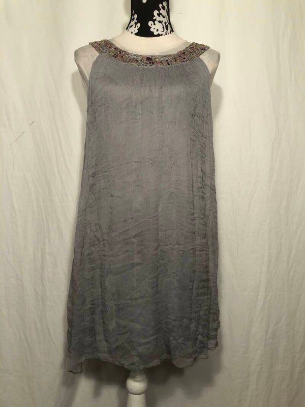 Made in Italy grijze zomer jurk met borduur en pailletten maat M