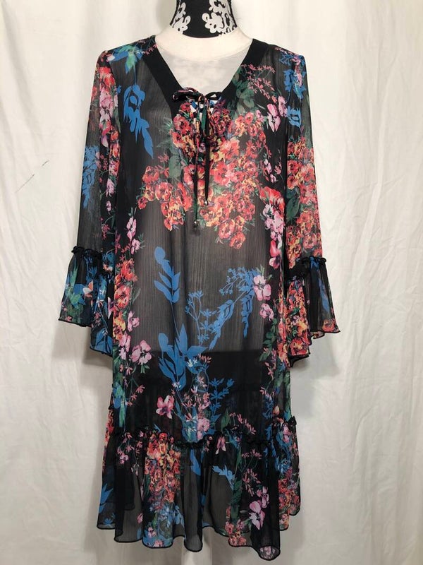 Yoek zwart doorschijnend gebloemd tuniek maat 42/44