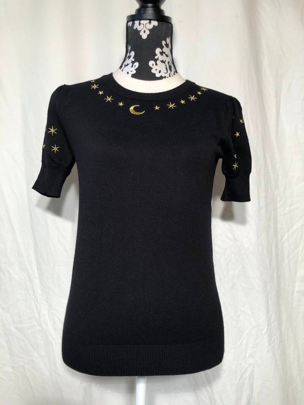 Voodoo Vixen zwart retro truitje met sterretjes maat M