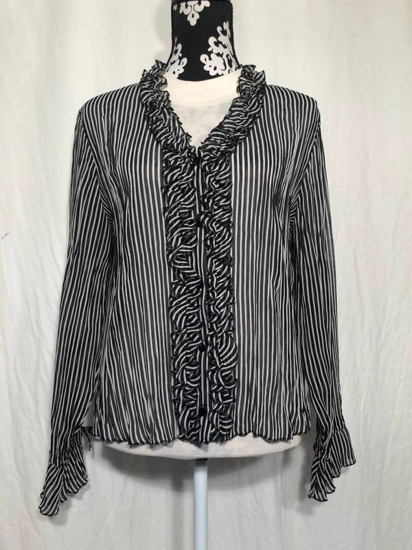 Gerry weber zwart/wit gestreepte doorschijnende blouse maat L