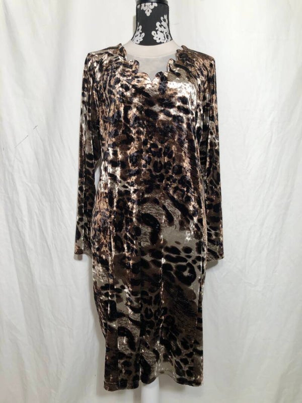 Ophilia bruin velours Leopard print jurk maat 46/48