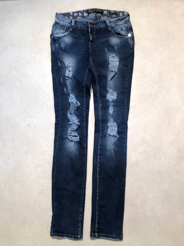 Simply Chic denim skinny jeans met gaten maat M