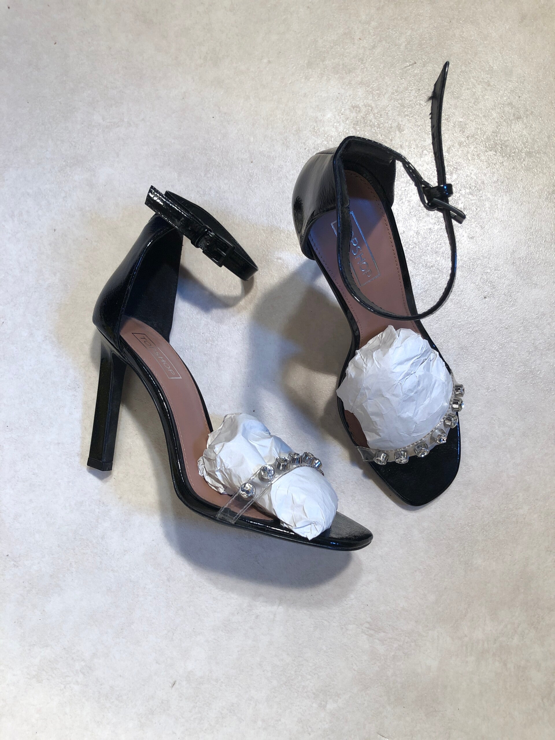 Top Shop zwart lak peeptoe pumps met glittersteentjes maat 41