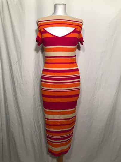 FashionNova oranje/roze/beige gestreepte jurk maat XL