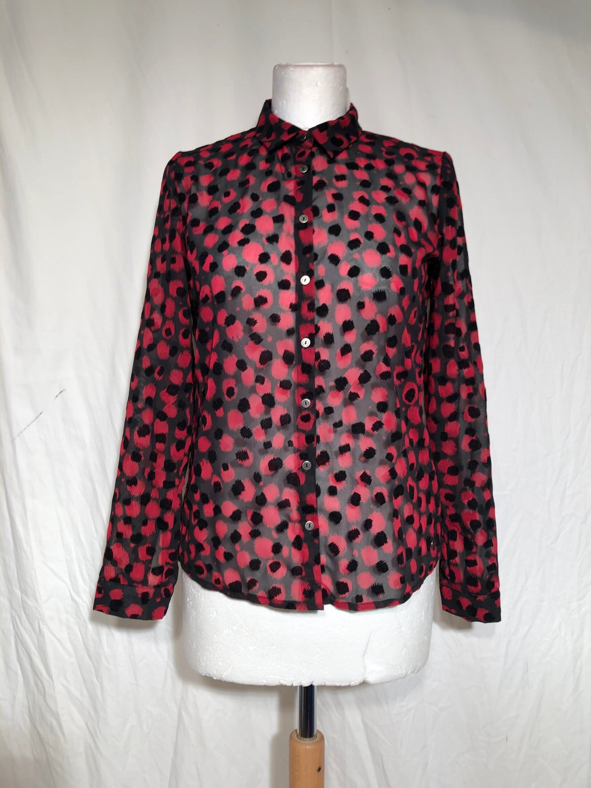 Garcia zwart/rood doorschijnende blouse maat XS