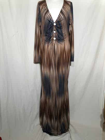 FashionNova bruin/blauw print lange jurk maat XL