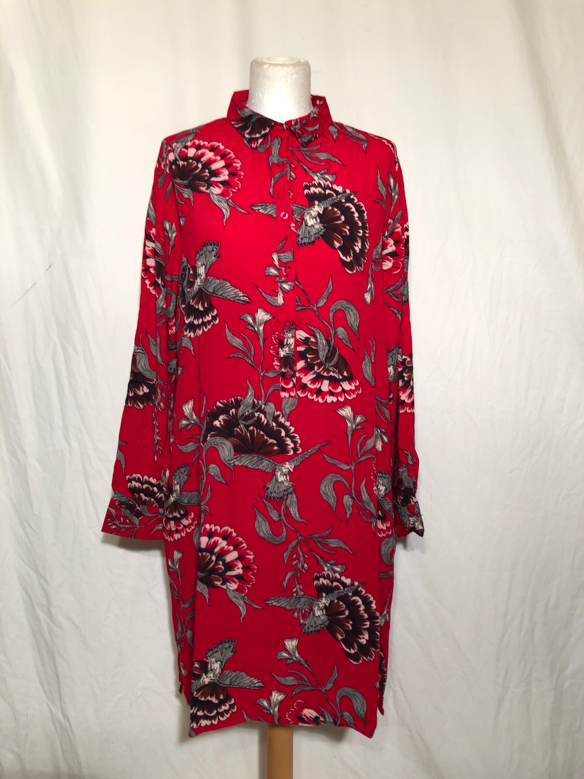 Trend one rode jurk met vogels en bloemen maat 44