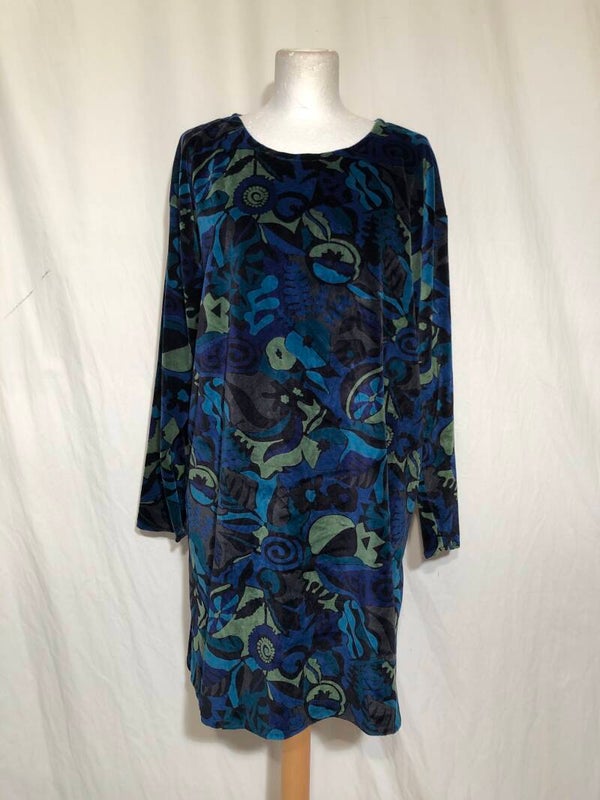 Groen/blauw/zwart print velours korte jurk maat XL