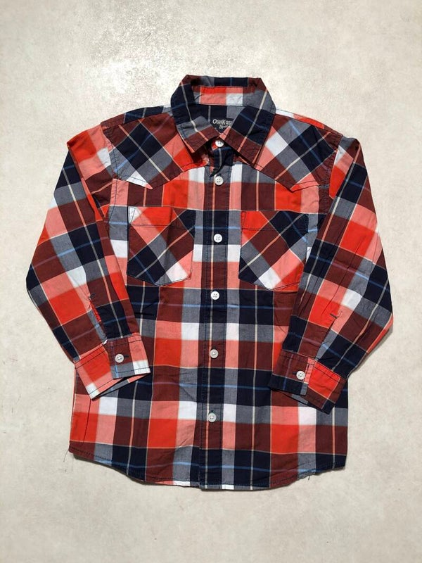 Oshkosh oranje/donkerblauw geruit overhemd maat 110