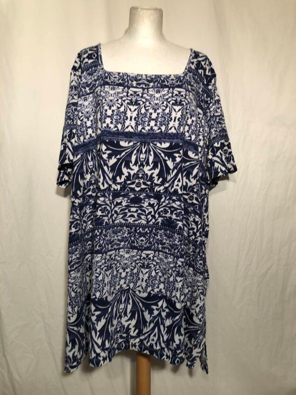 Ulla Popken blauw/wit print T-shirt maat 54/56