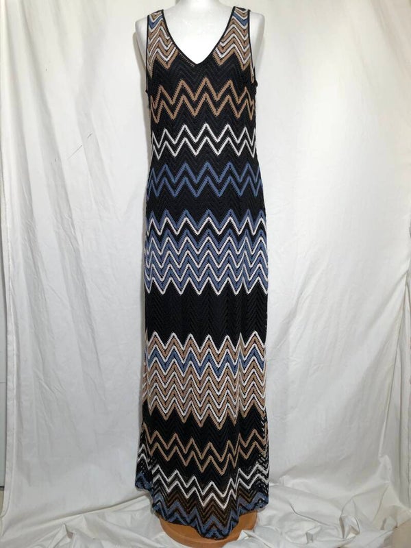 K Design zwarte dubbellaags lange zigzag jurk maat M