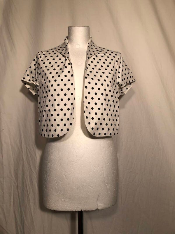 Banned wit retro bolero met zwarte polkadots maat L