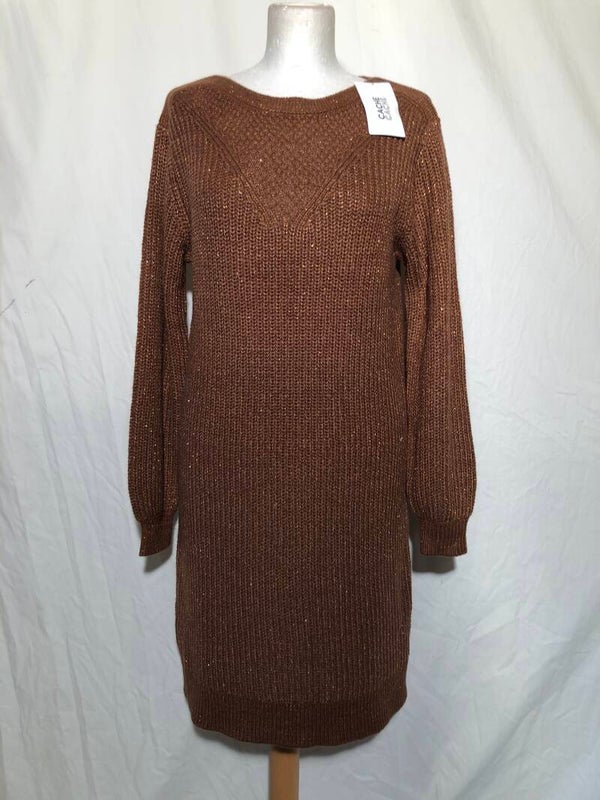Cache Cache bruin gebreide jurk met gouddraad maat S