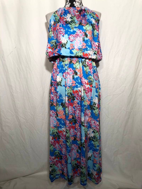 FabNetStudio blauw gebloemde zomerjurk maat M