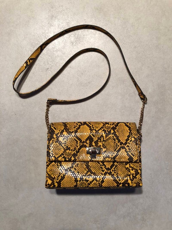 Gele imitatie leder slangprint tas
