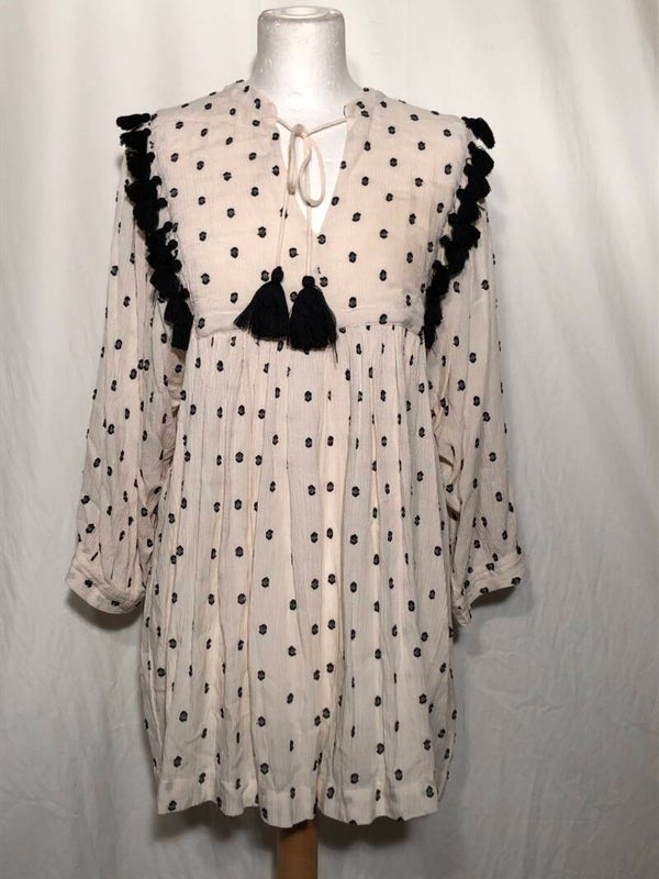 Masai crème tuniek met zwart borduur en strikjes maat M