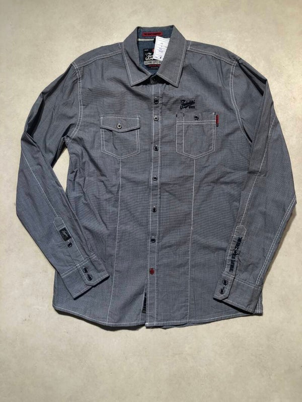 Twinlife blauw overhemd met borduur en zakjes op de borst maat L