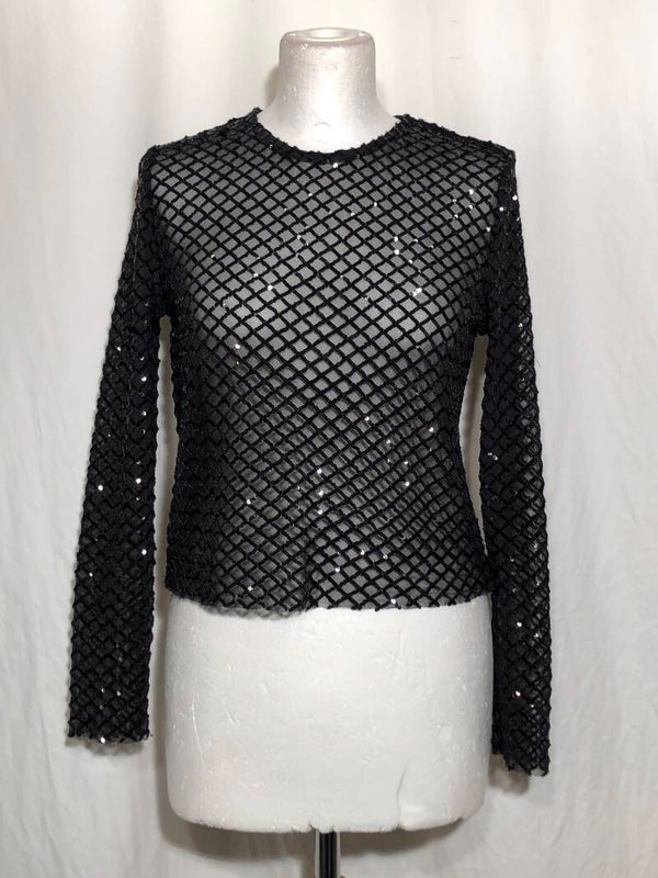 Stradivarius zwart doorschijnend geruit pailletten top maat M