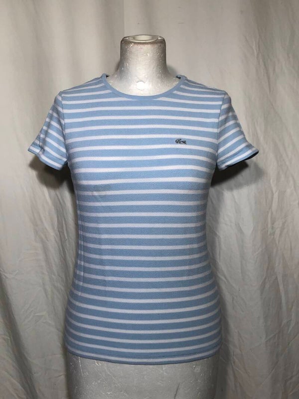 Lacoste lichtblauw/wit gestreept T-shirt maat 38