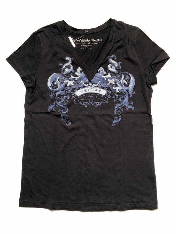 Replay zwart Vhals t-shirt met opdruk maat M