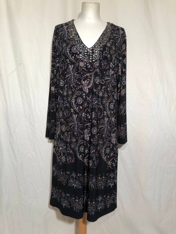 K-Design zwarte jurk met Paisley print en glittersteentjes maat XXL