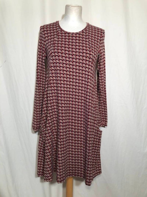 Zilch Bordeauxrode/roze print jurk maat M