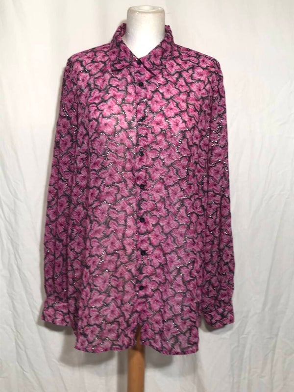 Norah fuchsia gebloemde doorschijnende blouse maat 46