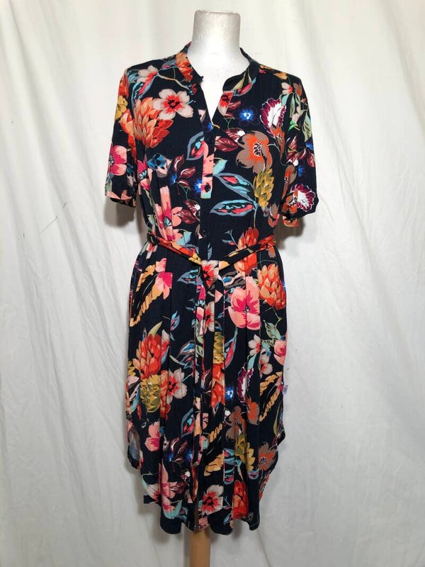 Didi diep donkerblauwe gebloemde jurk maat 46