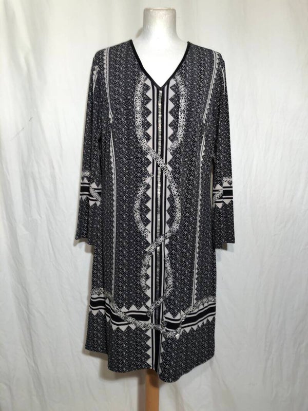 K-Design zwart/crèmekleurige print jurk met kraaltjes maat XL