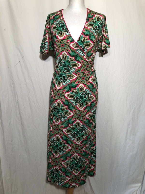 Didi groen print jurk met overslag op de buste maat 48