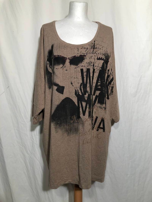 Ulla Popken bruin print t-shirt met goudkleurige achterzijde maat 50/52